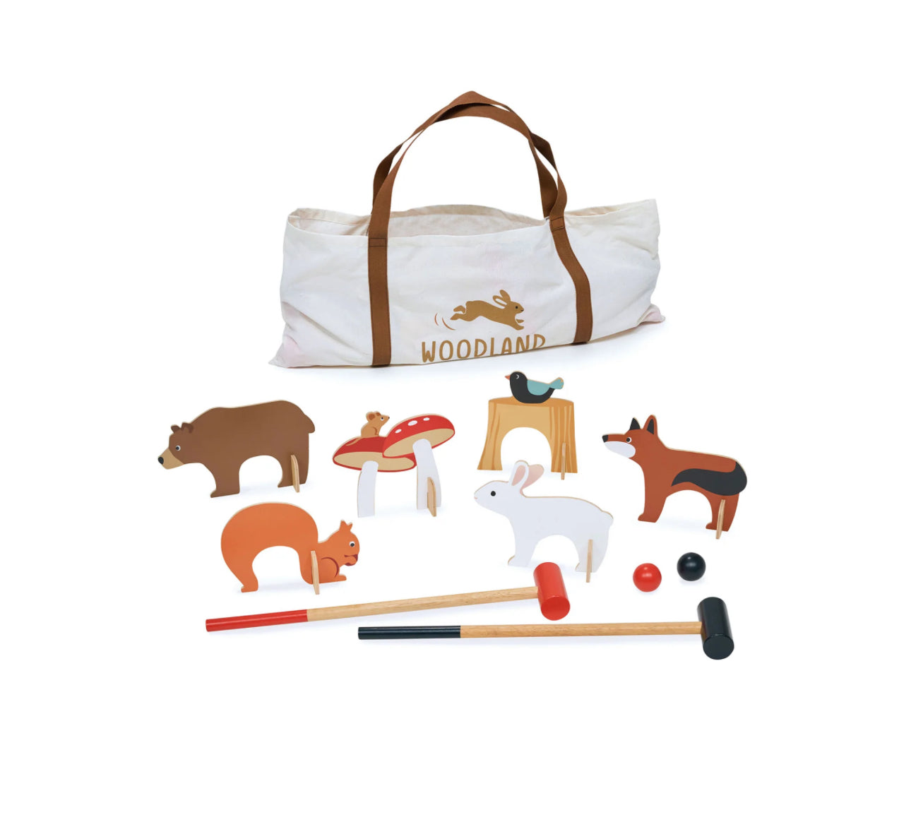 Juego de croquet con animales del bosque