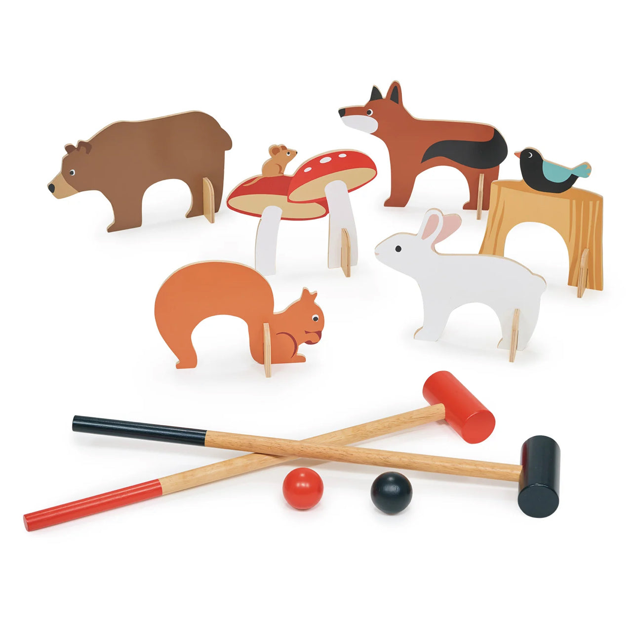 Juego de croquet con animales del bosque